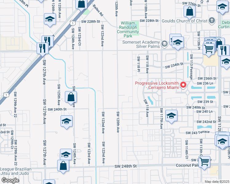 map of restaurants, bars, coffee shops, grocery stores, and more near 23700 Southwest 120th Avenue in Homestead