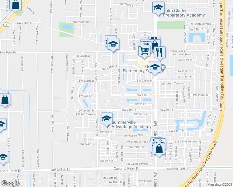 map of restaurants, bars, coffee shops, grocery stores, and more near 11459 Southwest 238th Street in Homestead