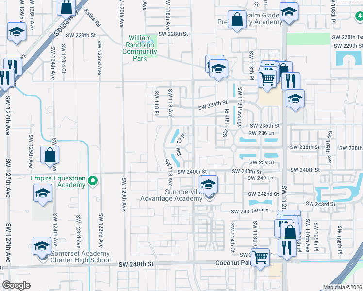 map of restaurants, bars, coffee shops, grocery stores, and more near 23766 Southwest 117 Place in Homestead