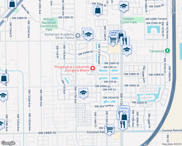 map of restaurants, bars, coffee shops, grocery stores, and more near 11459 Southwest 238th Street in Homestead