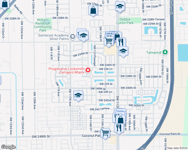 map of restaurants, bars, coffee shops, grocery stores, and more near 11413 Southwest 238th Street in Homestead
