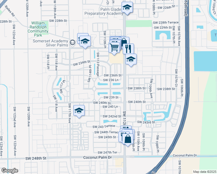 map of restaurants, bars, coffee shops, grocery stores, and more near 11307 Southwest 238th Street in Homestead