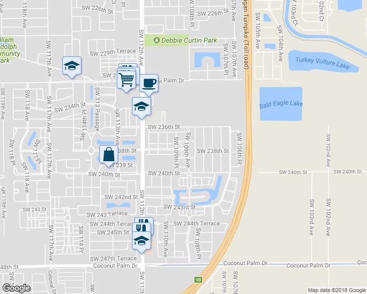 map of restaurants, bars, coffee shops, grocery stores, and more near 23772 Southwest 109th Avenue in Homestead