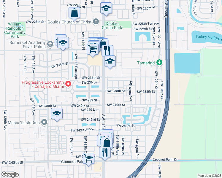 map of restaurants, bars, coffee shops, grocery stores, and more near 11134 Southwest 237th Lane in Homestead