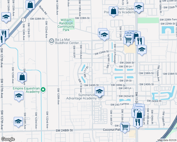 map of restaurants, bars, coffee shops, grocery stores, and more near 23766 Southwest 117 Place in Homestead