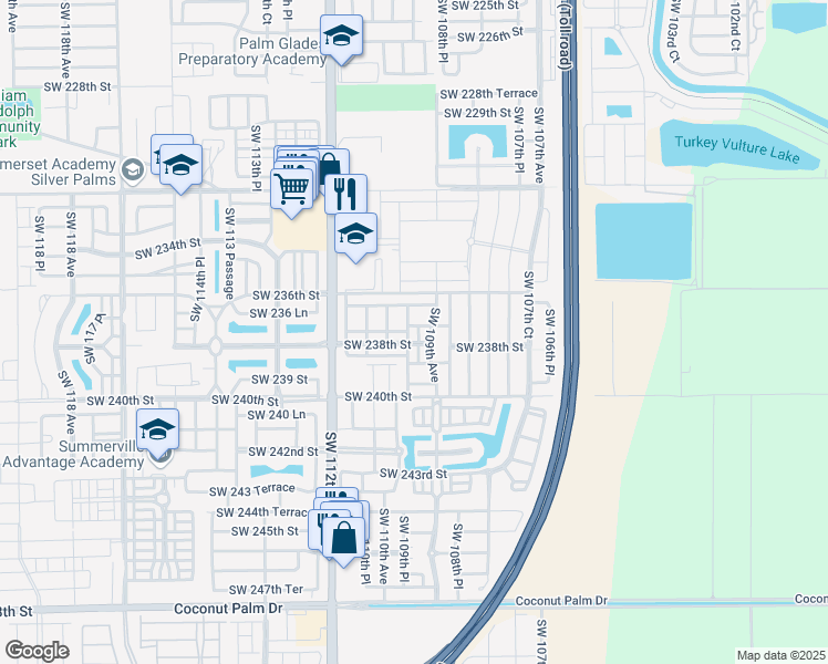map of restaurants, bars, coffee shops, grocery stores, and more near 23772 Southwest 109th Avenue in Homestead