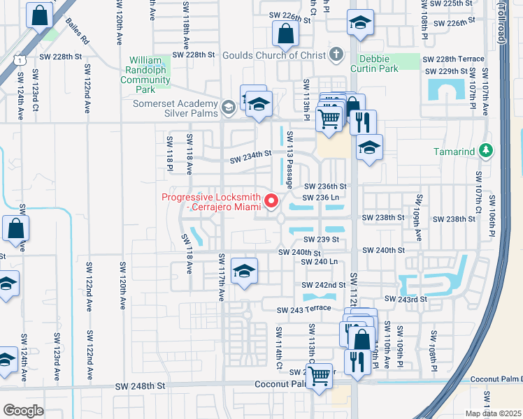 map of restaurants, bars, coffee shops, grocery stores, and more near 11459 Southwest 238th Street in Homestead