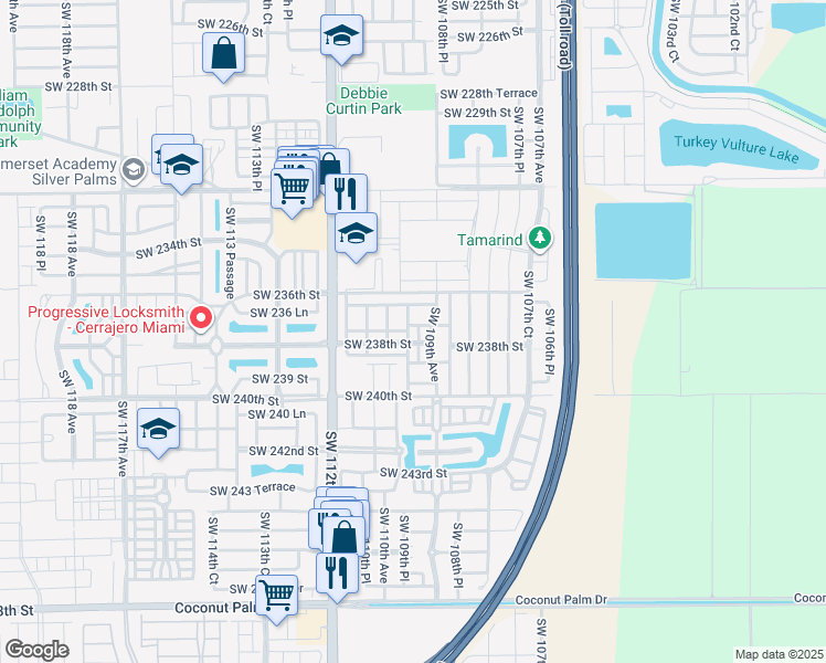 map of restaurants, bars, coffee shops, grocery stores, and more near 23772 Southwest 109th Avenue in Homestead