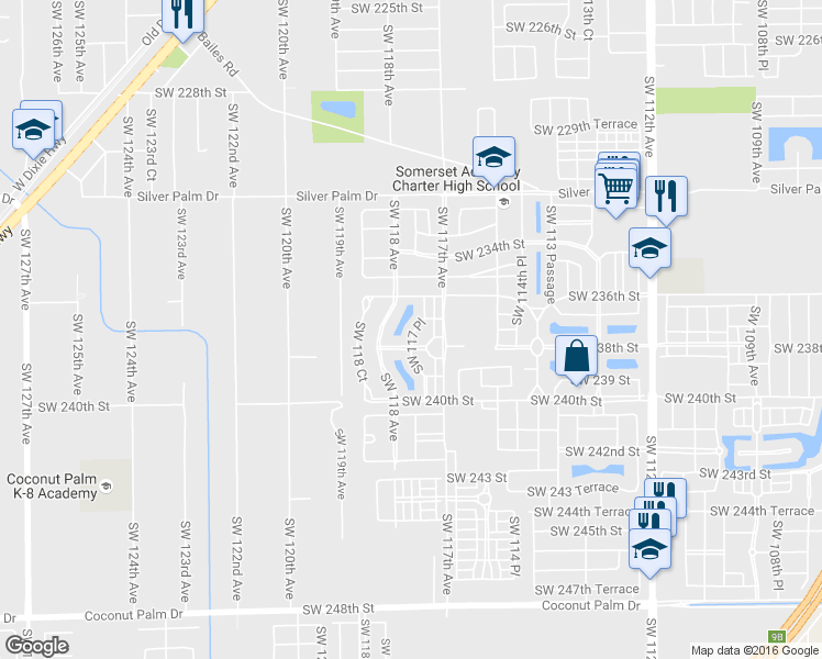 map of restaurants, bars, coffee shops, grocery stores, and more near 11773 Southwest 238 Street in Homestead
