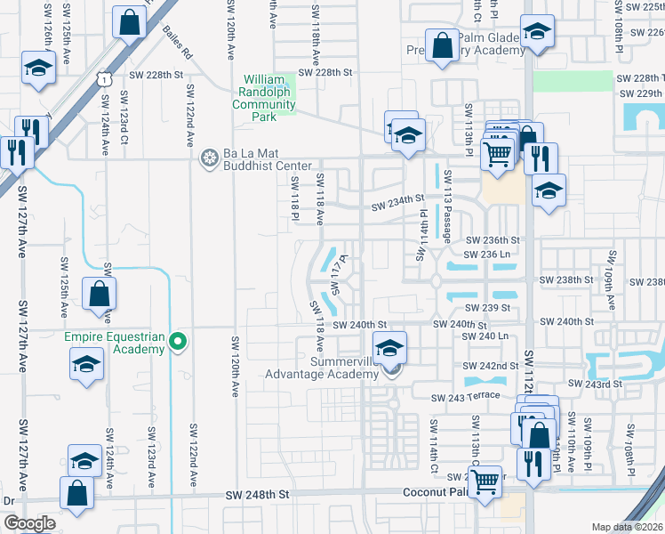 map of restaurants, bars, coffee shops, grocery stores, and more near 11773 Southwest 238 Street in Homestead