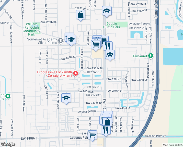 map of restaurants, bars, coffee shops, grocery stores, and more near 11307 Southwest 238th Street in Homestead