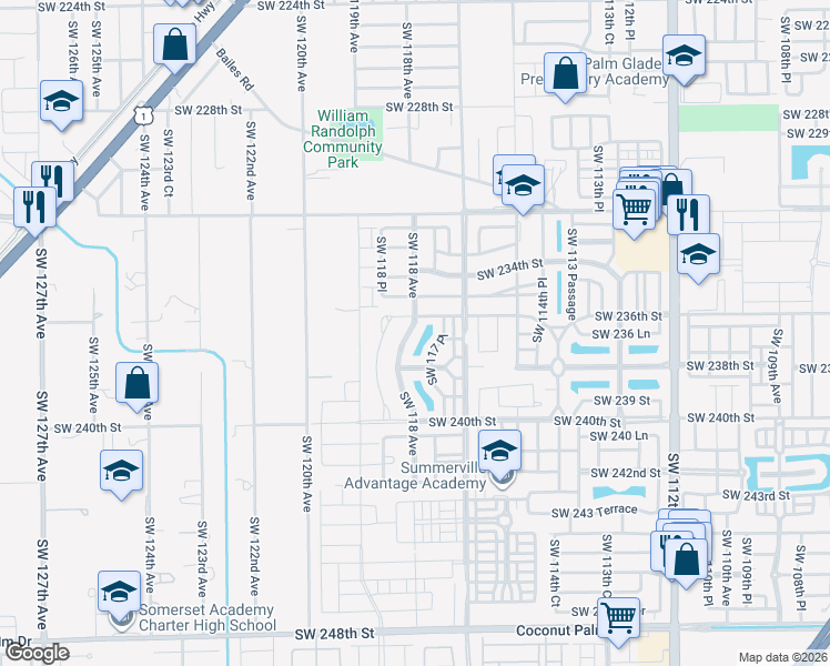 map of restaurants, bars, coffee shops, grocery stores, and more near 11785 Southwest 236th Street in Homestead