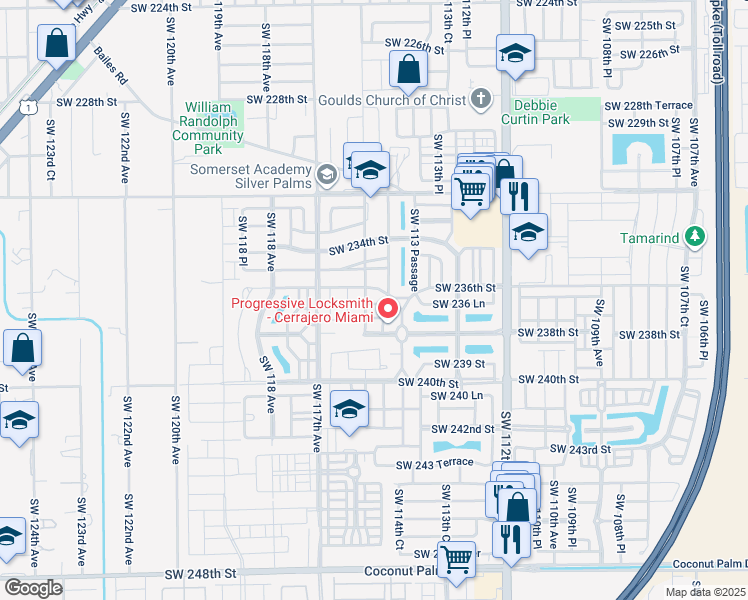 map of restaurants, bars, coffee shops, grocery stores, and more near 23572 Southwest 114th Place in Homestead