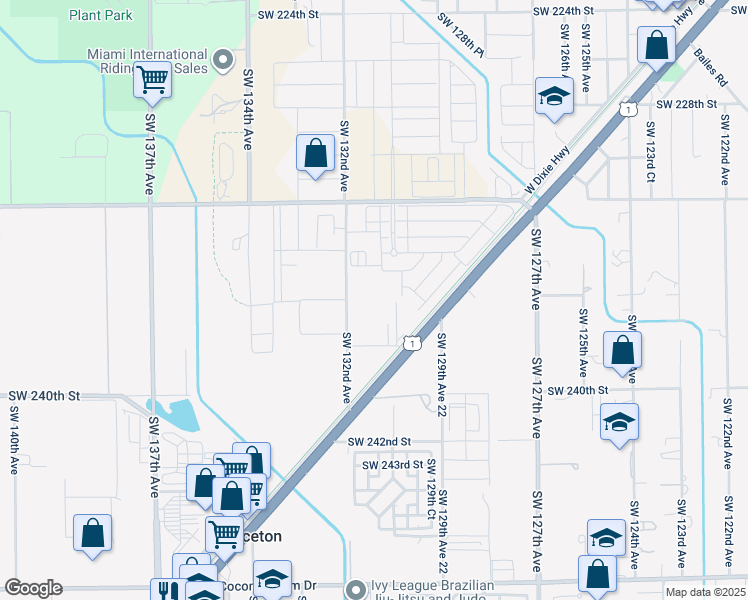 map of restaurants, bars, coffee shops, grocery stores, and more near 23505 Southwest 132nd Avenue in Homestead