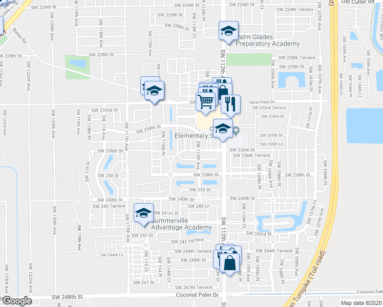 map of restaurants, bars, coffee shops, grocery stores, and more near 23604 Southwest 113th Avenue in Homestead
