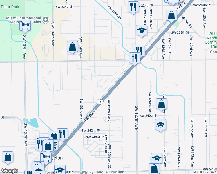 map of restaurants, bars, coffee shops, grocery stores, and more near Busway in Miami