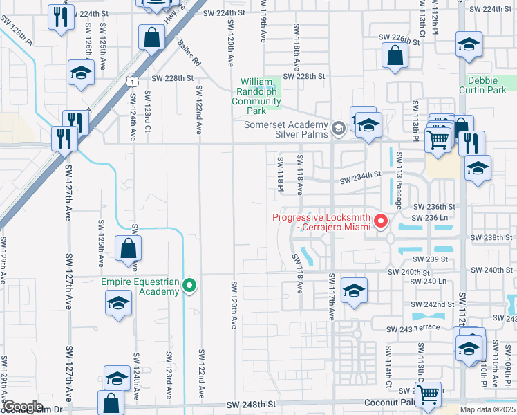 map of restaurants, bars, coffee shops, grocery stores, and more near 23580 Southwest 119th Avenue in Princeton