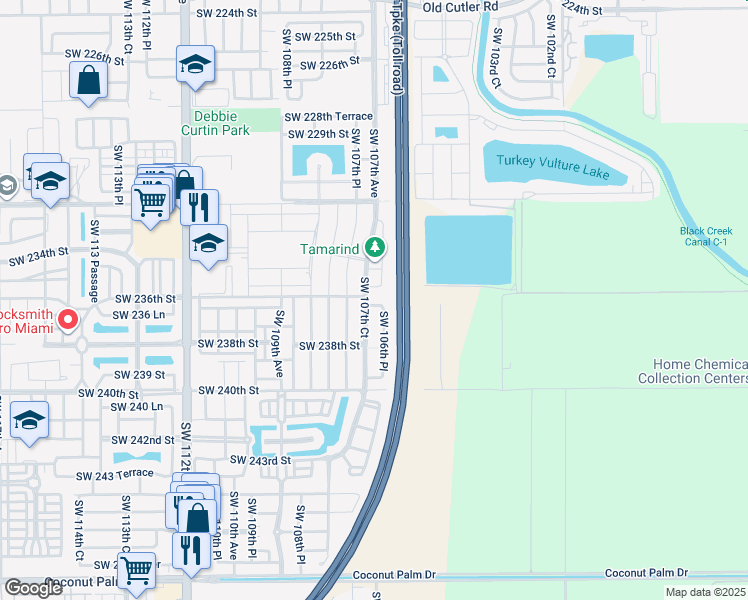 map of restaurants, bars, coffee shops, grocery stores, and more near 10701 Southwest 236th Terrace in Homestead