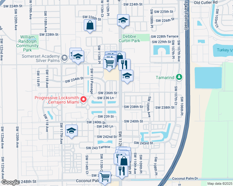 map of restaurants, bars, coffee shops, grocery stores, and more near 24950 Southwest 112th Court in Princeton