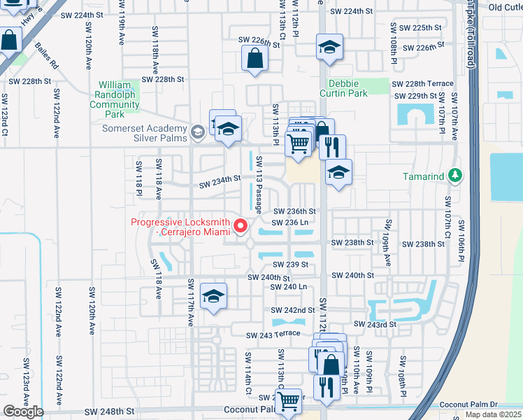 map of restaurants, bars, coffee shops, grocery stores, and more near 23587 Southwest 113 Passage in Princeton