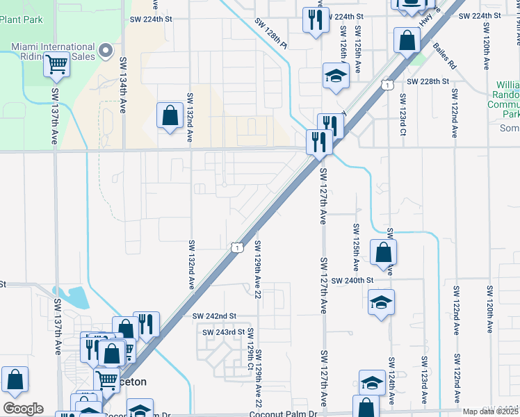 map of restaurants, bars, coffee shops, grocery stores, and more near Busway in Miami
