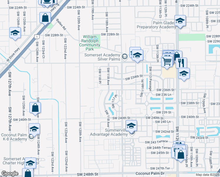 map of restaurants, bars, coffee shops, grocery stores, and more near 11785 Southwest 236th Street in Homestead