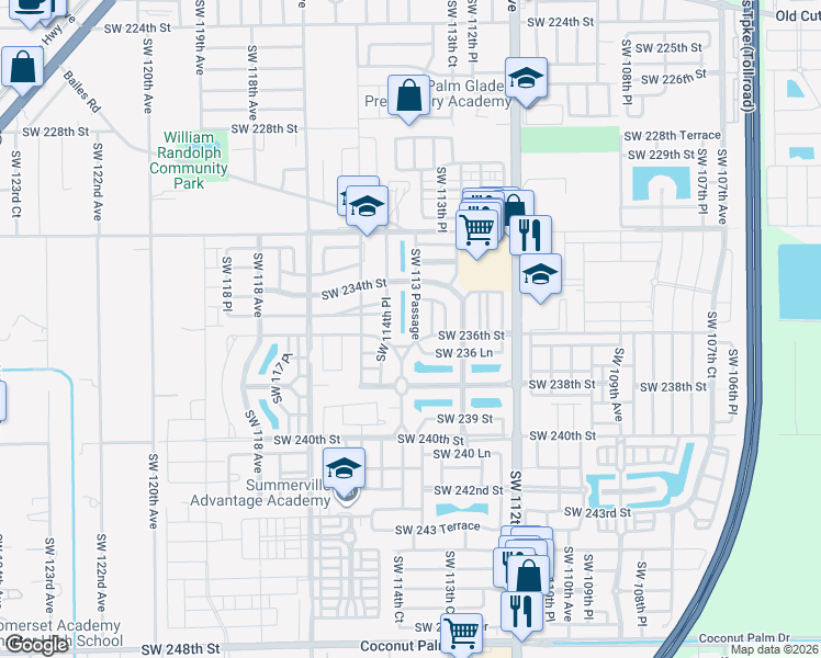 map of restaurants, bars, coffee shops, grocery stores, and more near 23558 Southwest 113 Passage in Homestead