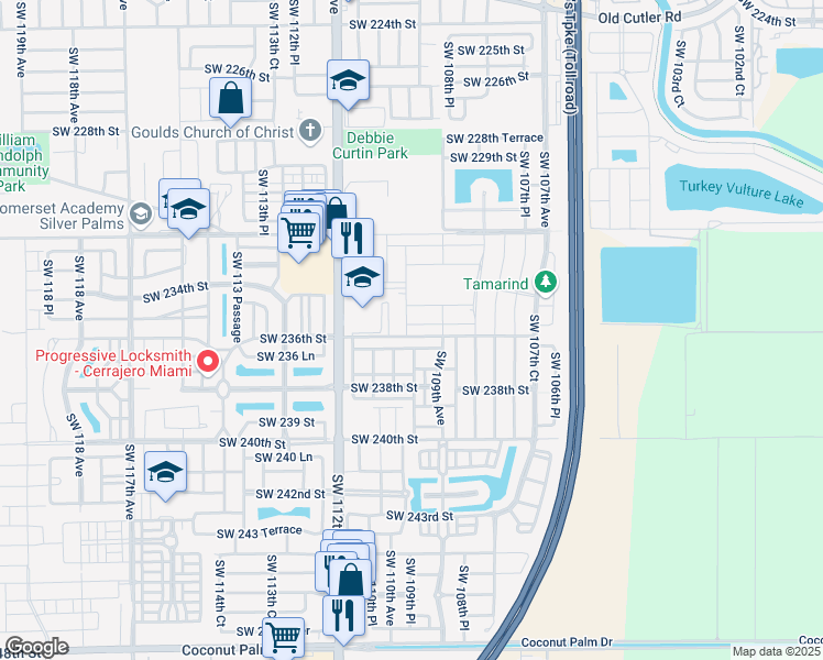 map of restaurants, bars, coffee shops, grocery stores, and more near 10925 Southwest 236th Terrace in Homestead