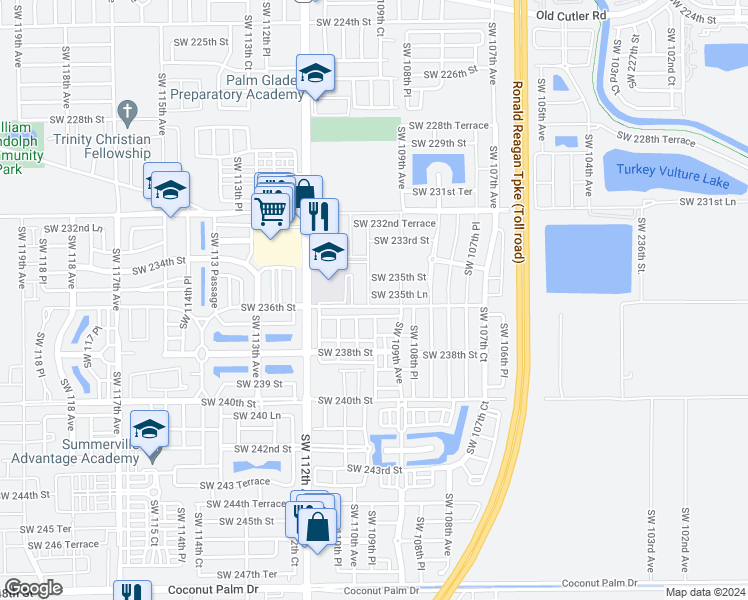 map of restaurants, bars, coffee shops, grocery stores, and more near 10925 Southwest 236th Terrace in Homestead