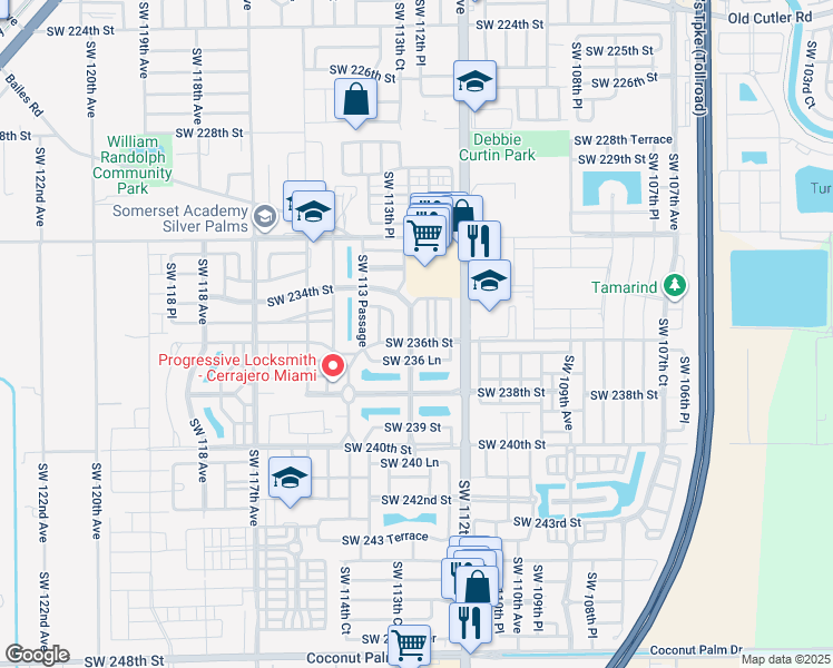 map of restaurants, bars, coffee shops, grocery stores, and more near 23569 Southwest 113th Avenue in Princeton