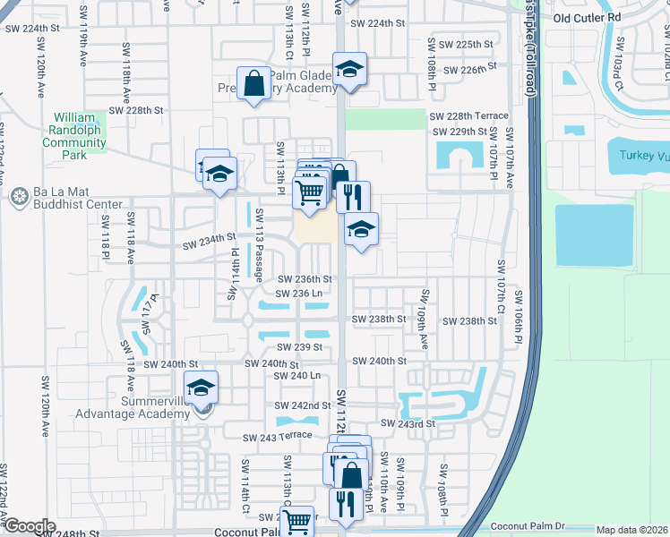 map of restaurants, bars, coffee shops, grocery stores, and more near 23543 Southwest 112th Court in Homestead