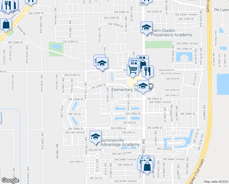 map of restaurants, bars, coffee shops, grocery stores, and more near 23424 Southwest 113 Passage in Homestead