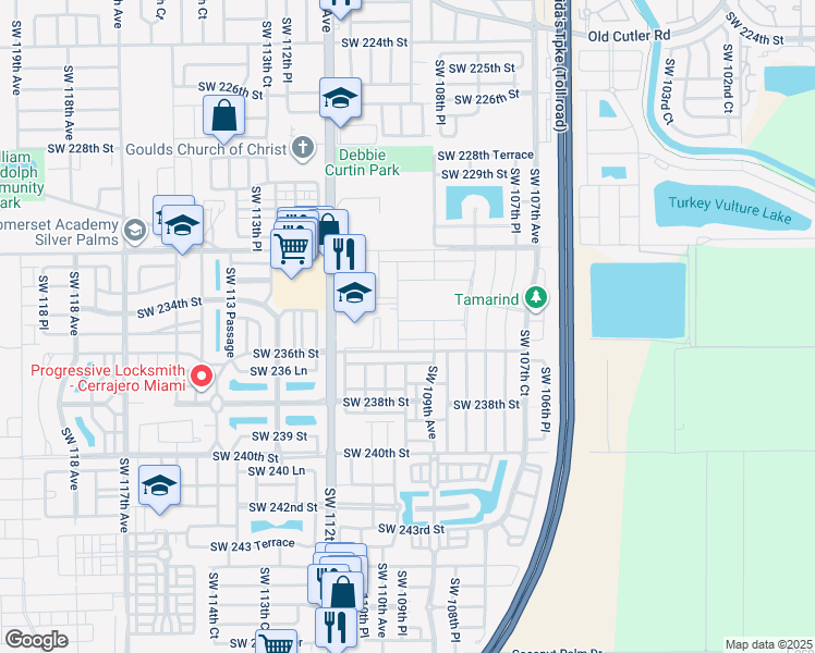 map of restaurants, bars, coffee shops, grocery stores, and more near 10920 Southwest 234th Street in Homestead