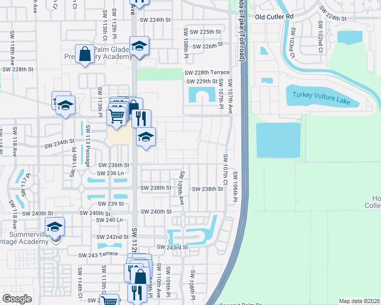 map of restaurants, bars, coffee shops, grocery stores, and more near 10832 Southwest 234th Street in Homestead