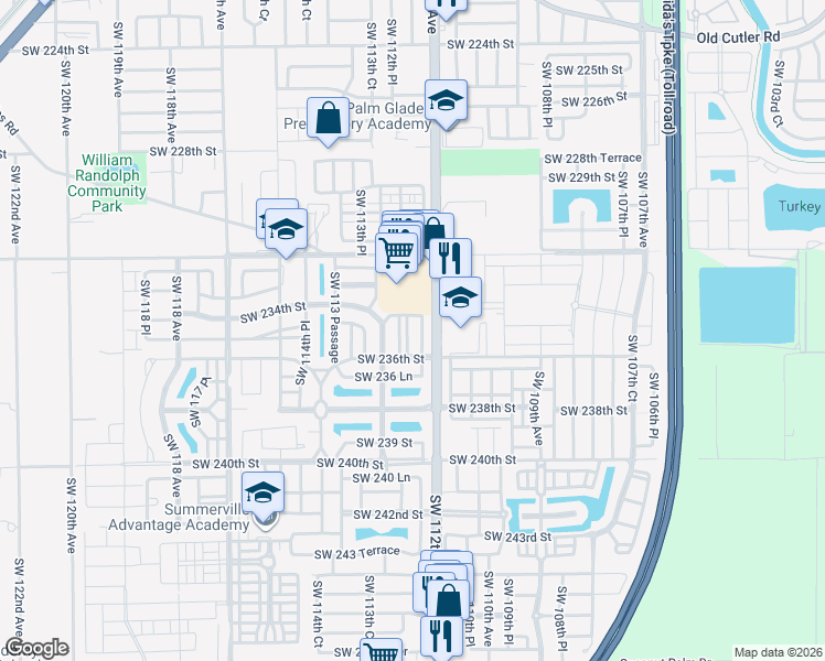 map of restaurants, bars, coffee shops, grocery stores, and more near 11238 Southwest 234 Terrace in Homestead