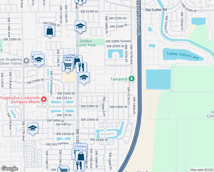 map of restaurants, bars, coffee shops, grocery stores, and more near 10832 Southwest 234th Street in Homestead