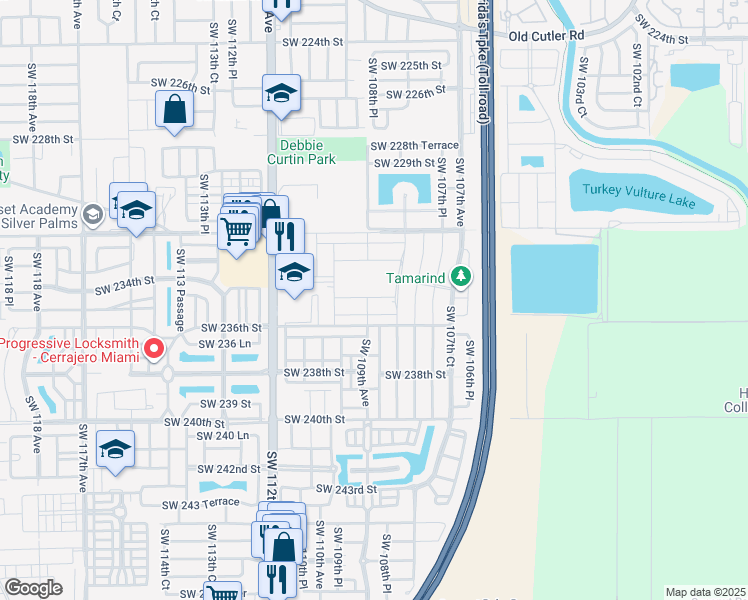 map of restaurants, bars, coffee shops, grocery stores, and more near 10832 Southwest 234th Street in Homestead