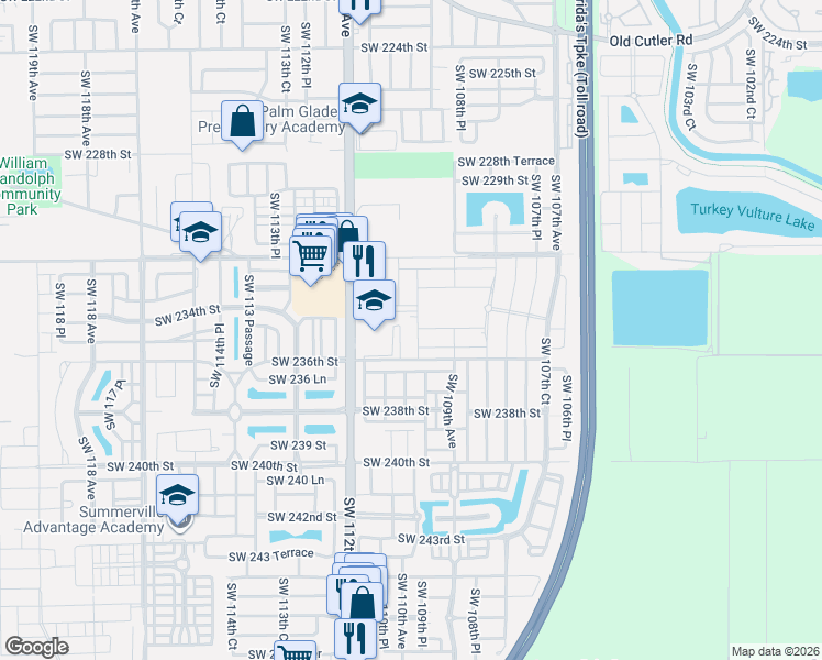 map of restaurants, bars, coffee shops, grocery stores, and more near 11022 Southwest 234th Street in Homestead