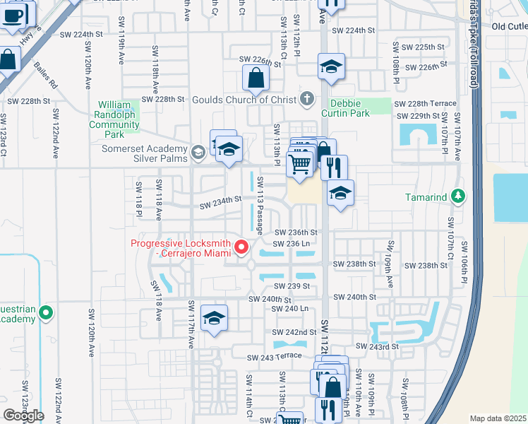map of restaurants, bars, coffee shops, grocery stores, and more near 23424 Southwest 113 Passage in Homestead