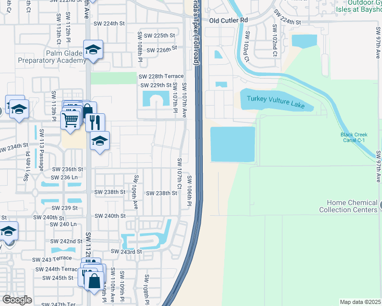 map of restaurants, bars, coffee shops, grocery stores, and more near 23392 Southwest 107th Avenue in Princeton