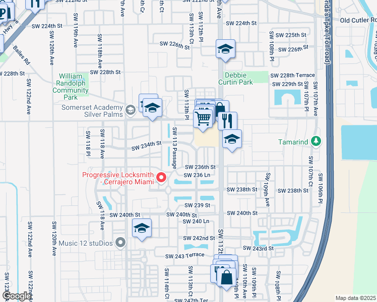 map of restaurants, bars, coffee shops, grocery stores, and more near 11337 Southwest 234 Lane in Homestead