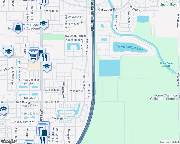 map of restaurants, bars, coffee shops, grocery stores, and more near 23392 Southwest 107th Avenue in Princeton