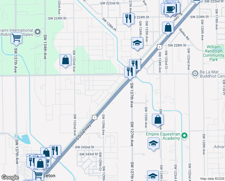 map of restaurants, bars, coffee shops, grocery stores, and more near 23501 South Dixie Highway in Homestead