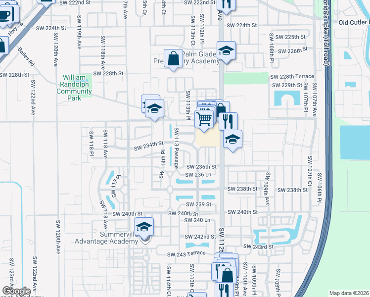 map of restaurants, bars, coffee shops, grocery stores, and more near 23424 Southwest 113 Passage in Homestead