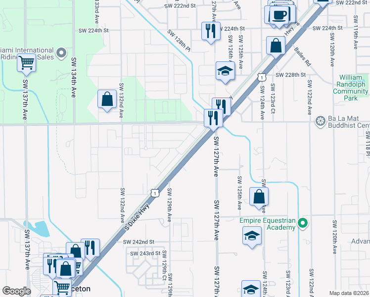 map of restaurants, bars, coffee shops, grocery stores, and more near 23501 South Dixie Highway in Homestead