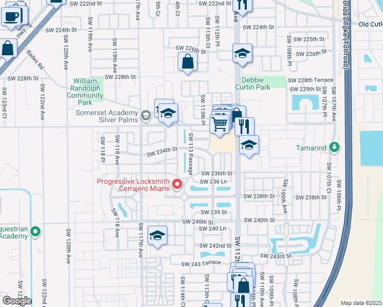 map of restaurants, bars, coffee shops, grocery stores, and more near 23424 Southwest 113 Passage in Homestead