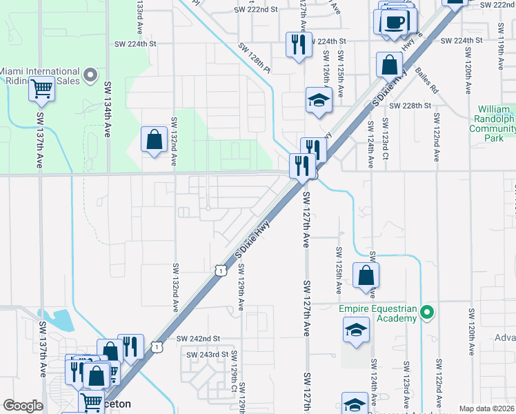 map of restaurants, bars, coffee shops, grocery stores, and more near 23501 South Dixie Highway in Homestead