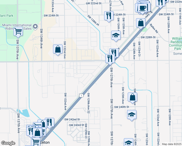 map of restaurants, bars, coffee shops, grocery stores, and more near 23501 South Dixie Highway in Homestead