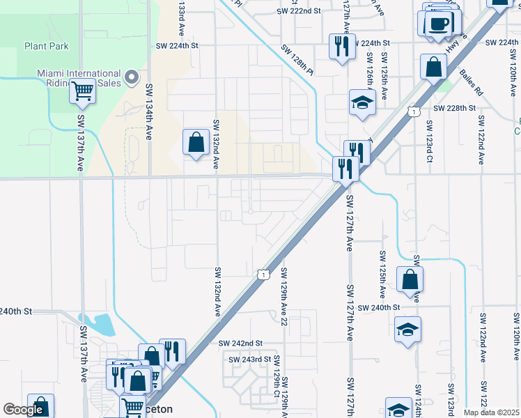 map of restaurants, bars, coffee shops, grocery stores, and more near 13000 Southwest 232nd Street in Miami
