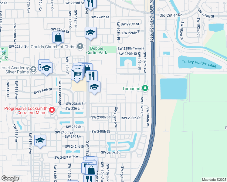 map of restaurants, bars, coffee shops, grocery stores, and more near 10920 Southwest 234th Street in Homestead